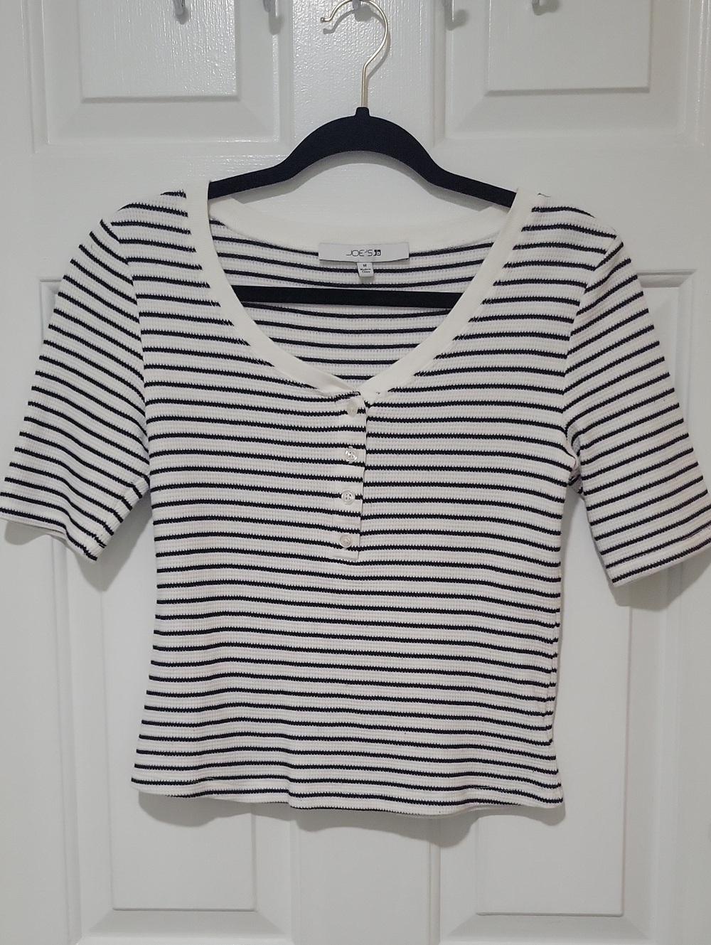 Joe's Jeans Black & White Striped Henley Top